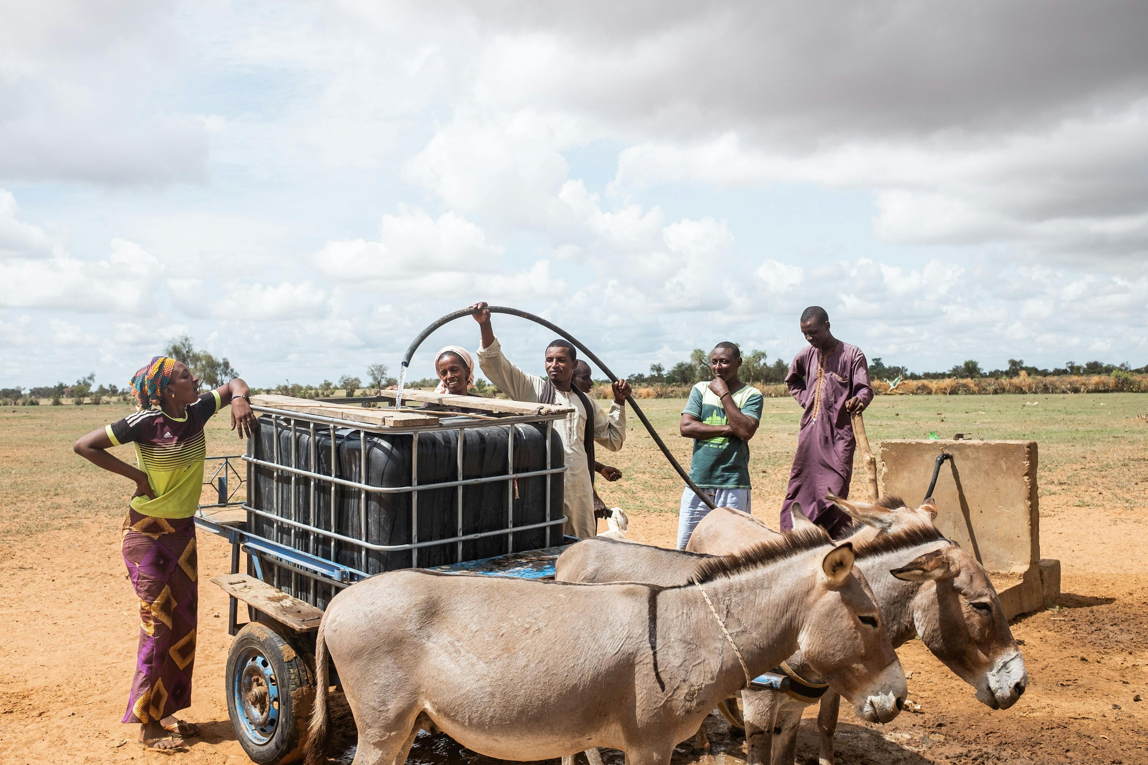 Herders traditionally take their animals to water. Now, many fill containers at wells — like this one, 3 km from the village — and transport it home. As climate stress intensifies, managing shared water and land could test social cohesion. 